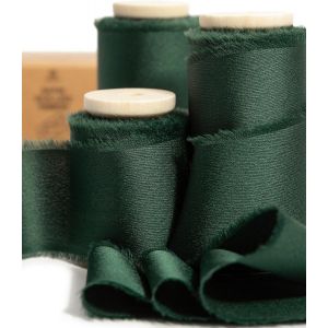 Ruban De Satin Soyeux Vert Fonc&eacute; 3,8 Cm X 13,7 M, Rubans Effiloch&eacute;s En Tissu &Agrave; Franges Faits &Agrave; La Main Pour L'emballage De Cadeaux, Les D&eacute;corations Festives, Les Bouquets De Mari&eacute;es - Neuf
