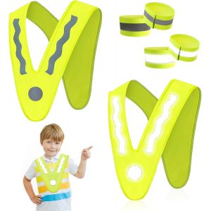 Acdsgd-2 Pi&egrave;ces Gilet Jaune Enfant, Forme En V Gilet Fluo Enfant Avec 4 Pi&egrave;ces De Bande R&eacute;fl&eacute;chissante, R&eacute;flecteur Haute Gilet Jaune, Gilet Jaune Velo Pour Enfants, Course &Agrave; Pied, V&eacute;lo - Neuf