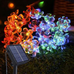 Kalanka-Guirlande Lumineuse Ext&eacute;rieure Solaire, 14m 120 Led Fleurs De Cerisier Lumineuse, 8 Modes Guirlande Solaire Exterieur &Eacute;tanche, Fleurs Decoration Pour Jardin Cour No&euml;l Mariage Patio F&ecirc;te - Neuf