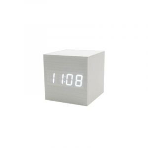 Horloge LED en bois, horloge électronique créative, horloge numérique carrée, mini petit réveil, thermomètre, horloge de chevet (bois blanc, chiffres blancs) - Neuf