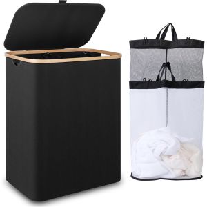 Panier à Linge Pour Linge de 110 l XL avec Couvercle et Poignée, Paniers à Linge avec sac Intérieur pour Vêtements Sales, Jouets, Serviettes (Beige) - Neuf
