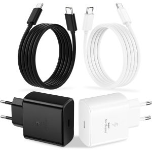 JGD-2 Pack 45W USB C Chargeur Rapide 2M Type C C&acirc;ble pour Galaxy Galaxy S25/S24/S23/S23+/S23 Ultra/S22/S21/S20/Note20/A73/A53/S10, Cargador Samsung Carga Rapida (Un Noir et Un Blanc - Neuf