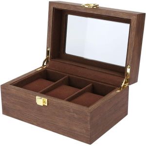 Kal-Boîte À Montres Pour 3 Montres Avec Rangement Pour Montres, Présentoir Pour Montres Avec Couvercle Transparent - Neuf