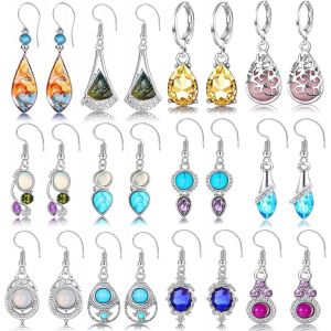 Kal-12 Pairs Cristal Boucles D'oreilles Pendantes Femmes Zircone Cubique Bohème Dangle Boucles D'oreilles Ensemble Acier Inoxydable Multicolore Boucle D'oreille Bijoux Pour Femmes Filles - Neuf