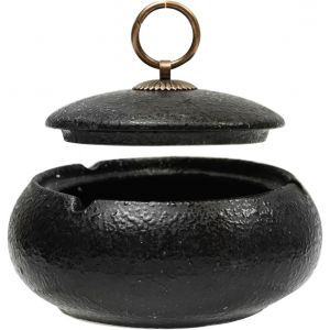 Bhhbb-Cendrier En Céramique Avec Couvercle, Cendrier Extérieur Pour Patio Avec Couvercle, Cendriers Coupe-Vent Pour Cigarettes,Décoration Maison Des Fumeurs, De Bureau, De Bar (Noir) - Neuf