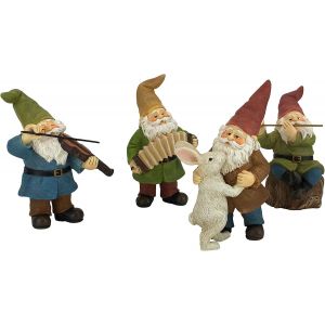 Mevronisshop-La Fête Des Nains Joyeux Dansants ! - Un Ensemble De 4 Pièces De Nains De Jardin Musiciens Pour Le Jardin Miniature Enchanté - Neuf