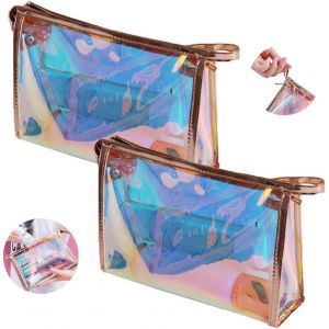 Trousse De Maquillage Holographique Pochette En Plastique Cosm&eacute;tique De Rangement Imperm&eacute;able Trousse De Toilette Clair Cosm&eacute;tique Sac Maquillage Avec Zipper 2 Pi&egrave;ces - Neuf