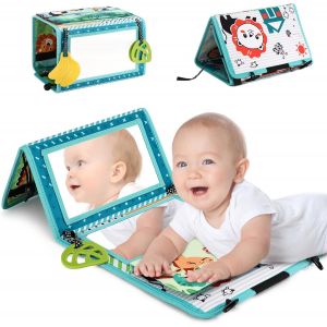 Tdrfl-Jouet Bebe 0 À 3 À 6 À 9 À 12 Mois,Jouet Miroir Pliable Bébé Avec Livre Tissu Froissé Et Anneau De Dentition,Miroir Eveil Montessori Jouets Sensoriels,Cadeau Pour Bébé Naissance Fille Garcon - Neuf