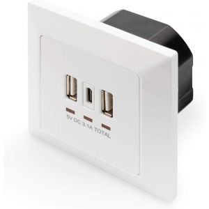 Cmwx-Chargeur Usb Encastré - 3 Prises (2x Usb-A & 1x Usb-C) - 5v / 3.1a Total - 250v 50hz - Blanc - Neuf