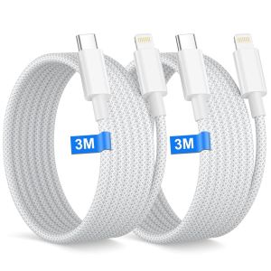 THEF-Cable USB C vers Lightning 3M/Lot de 2[MFi Certifed], Cable iPhone Charge Rapide pour iPhone 14/13/12/11/X/8, iPad, AirPods, Nylon Cable Lightning USB C Charge Rapide Fil Chargeur iPhone Cable - Neuf