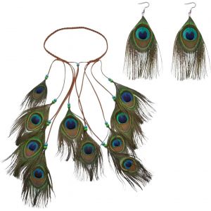 Kal-Coiffeur De Plumes 1 Pièce, 1 Paire De Boucles D'oreilles Pendantes, Rétro Et À La Mode, Coiffure En Plumes Indiennes Pour Femmes, Bijoux Habillés De Vêtements. - Neuf