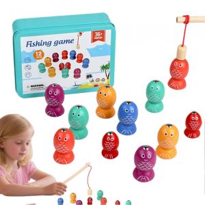 Jeu de pêche magnétique, activité poisson en bois, jouet sensoriel pour enfants 26 - Neuf