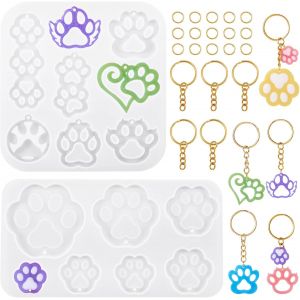 Eryi-Pandahall Lot De 2 Moules En Silicone En Forme D'empreintes De Pattes De Chat Et De Chien Avec Anneaux Ouverts Pour Moulage De Bijoux En Résine Époxy Uv - Neuf
