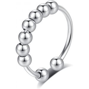 Kal-Bague Anti Stress Femme, Perles Bague D'anxiete R&eacute;glable Bague Anneau Tournant Anneau Ouvert Spinner Anxi&eacute;t&eacute; Fidget Pour Femme - Neuf