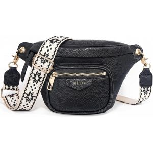 Sac Banane Femme,Sac Bandouli&egrave;re Femme Petit,Sac a Main Femme Cuir v&eacute;g&eacute;talien,Pochette Bandouli&egrave;re Femme avec Bretelle Amovible et &Eacute;largie pour Travail,Loisirs,Rendez-Vous,Noir - Neuf