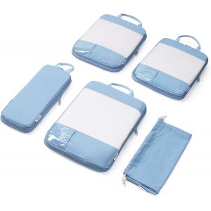 5 Pi&egrave;ces Organisateur Val , Sac Compression Voyage, Compression Packing Cubes, Organisateur Val Compressible, Cube De Rangement, Organ Urs De Bagage (Bleu) - Neuf