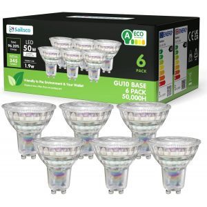 Classe A Ampoule Gu10 Led Blanc Chaud Spot,1.9w &Eacute;quivalent 50w,345lm 2700k Ampoule Led Gu10 Blanc Chaud,36&deg; Angle Du Faisceau,Non-Dimmable,Verre,Lot De 6 - Neuf