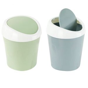 Lot de 2 petites poubelles de bureau en plastique avec couvercle basculant et sacs poubelle pour bureau, salle de bain et cuisine (bleu, vert) - Neuf