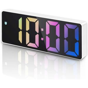 Eryi-Reveil Matin, Horloge Numérique Avec Écran Led Affiche Température Et Date, Réveil Numérique Avec Snooze, Commande Vocale, Petit Reveil Digital A Piles/Usb, Boîtier Blanc Et Chiffres Colorés - Neuf
