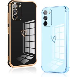 [2 Packs Coque Pour Samsung Galaxy A52s 5g/A52 4g/5g, Silicone Tpu Antichoc Housse, Étui Avec Motif Papillons Mignon Et Bordure Dorée Anti-Rayures Fille Femme Pour Samsung A52s 5g,Noir Et Blanc - Neuf