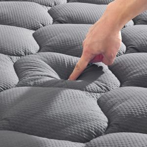 lbgwp60-Surmatelas Respirant Pour Lit King Size 150 X 200 Cm Avec Poche Très Profonde De 38 Cm, Épais, Doux Et Confortable Pour Lit, Caravane, Gris - Neuf