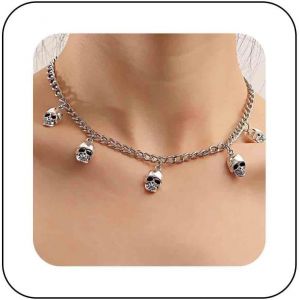 Kal-Collier Pendentif Crâne Punk Collier Crâne Gothique Collier Ras Du Cou Argent Collier Crâne Squelette Collier Os Crâne Halloween Collier Chaîne Squelette Humain Bijoux Pour Femmes - Neuf