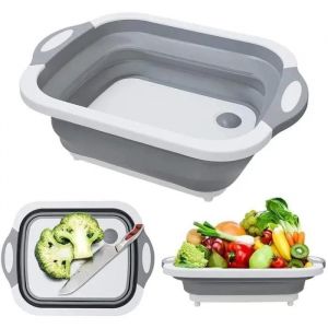 Planche À Découper Pliable,Planche À Découper Portable 3 En 1,Évier En Silicone Pour Panier De Lavage De Légumes De Cuisine - Neuf