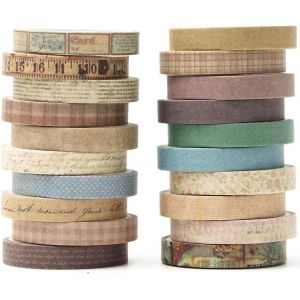 Teppd-20 Rouleaux Millésime Washi Tape Set (Vintage), Washi Tape, Maigre Rétro Ruban Adhésif Décoratif Masking Tapes Pour Arts, Bullet Journal, Scrapbooking, Bricolage, Emballage - Neuf