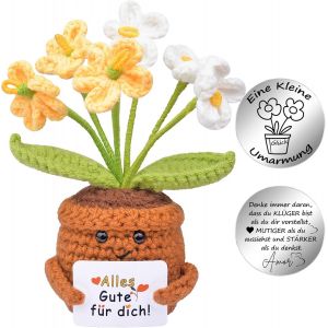 Cadeau porte-bonheur-Fleurs tricot&eacute;es-Poup&eacute;e de fleurs en laine &agrave; tricoter positive-Petit c&acirc;lin-Porte-bonheur-Cadeau de r&eacute;tablissement des classes.[S273] - Neuf