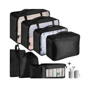 Ensemble de 8 pochettes de rangement avec pot &agrave; brosse &agrave; dents pour organiser vos bagages de voyage - Neuf