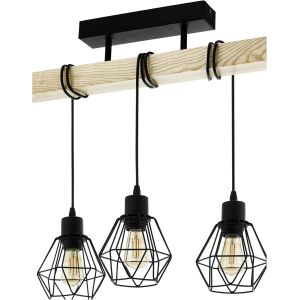 Ulteronixshop-Suspension Luminaire Townshend 5, Lustre &Agrave; 3 Lampes, Abat-Jour Suspendus Au Design Vintage Et Industriel, &Eacute;clairage R&eacute;tro En Acier Noir Et Bois, Certifi&eacute; Fsc, Douille E27 - Neuf