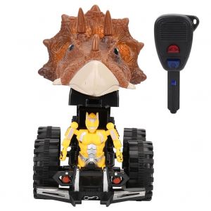 Mini voiture de simulation de dinosaure pour enfants, jouet de deformation avec eclairage musical (Triceratops marron) - Neuf