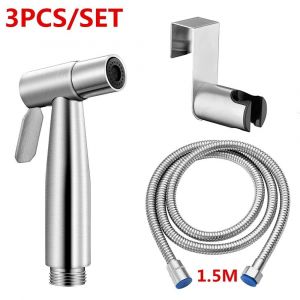 Pulv&eacute;risateur De Robinet De Bidet De Toilette &Agrave; Main,Ensemble De Pulv&eacute;risation De Bidet De Salle De Bains En Acier Inoxydable,Pomme De Douche Autonettoyante Sans Poin&ccedil;on.3Pcs Set. - Neuf