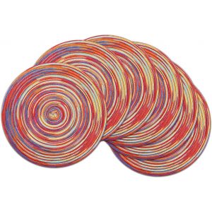 Sjzg-Sets De Table Coton Tress&eacute; Lot De 6 Set De Table Rond Lavable R&eacute;sistantes &Agrave; La Chaleur D&eacute;cor&eacute; 38x38cm - Neuf