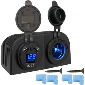 Kyaoayo-Tente 3 En 1 Pr Chargeur De Voiture 2pd+Qc3.0, Pr Allume-Cigare &Eacute;tanche 12v/24v,Chargeur De Panneau &Agrave; Ppr Usb Avec Interrupteur Marche/Arr&ecirc;t Et Voltm&egrave;tre Led Convient Pour Les Voitures. - Neuf