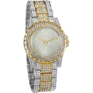 Eryi-Montre Pour Homme Cadran Rond En Diamant Complet Montre-Bracelet À Quartz Avec Bracelet - Neuf
