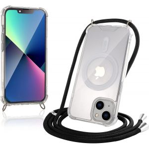 Kal-Coque De Protection Pour Iphone 13 Avec Bande Et Magsafe - Chaîne De Téléphone Portable Magnétique Pour Iphone 13 Magnétique - Coque À Bandoulière Transparente Noire - Chaîne De Téléphone - Neuf