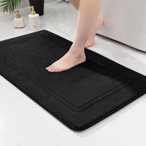 Tapis De Bain En Mousse À Mémoire De Forme-Tapis Salle De Bain Absorbant-Tapis De Bain Antidérapant-Pour Salle De Bain Et Salon-60 X 90 Cm-Noir - Neuf
