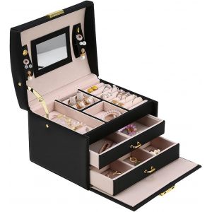 Tianyi-Boîte À Bijoux 3 Niveaux Avec 2 Tiroirs, Coffret En Cuir Pu Avec Serrure, Rangement Pour Montres, Bagues, Colliers, Doublure Velours - Neuf
