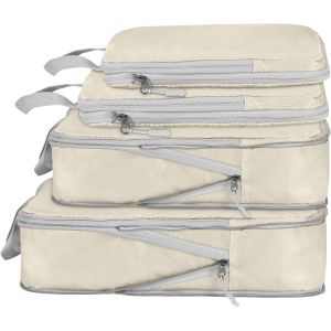 Lot De 4 Cubes D'Emballage De Compression, Sac De Rangement De Voyage, Essentiels Pour Val , Organ Ur D'Emballage Pour Bagages &Agrave; Main (Beige, Lot De 4) - Neuf