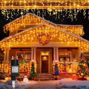 JGD-Guirlande Lumineuse Ext&eacute;rieure No&euml;l,5M 200 LED Rideau Lumineux Exterieur avec 8 Modes,IP44 &Eacute;tanch Decoration Noel Exterieur pour Balcon Toit No&euml;l Mariage - Neuf