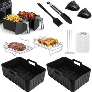 Accessoires Air Fryer, 9 Pi&iquest;&iquest;ces Grille de Cuisson pour Friteuse &iquest;&iquest; Air, Air Fryer Grille en Acier Inoxydable Antiadh&iquest;&iquest;sif pour Ninja Foodi AF400EU, AF300EU, AF500EU (9PCS) - Neuf
