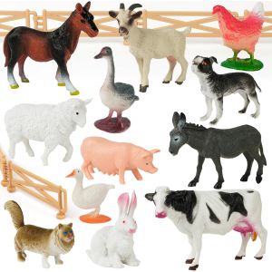 ERYI-Animaux De La Ferme Jouet Avec Différentes Taille Figurine Animaux Jouet Et Clôture À Amovible, Ensemble Figurine Animaux De La Ferme, Cadeau Pour 3 4 5 Ans Enfant Garçons Filles - Neuf