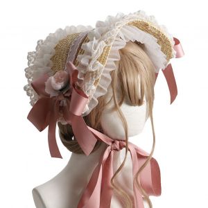 Chapeau De Soleil En Paille Tressee Avec Ruban En Dentelle Et Fleurs, Style Victorien, Pour Femme, Ideal Pour Le The De L'apres-Midi, Couleur Vin Rouge, Taille Unique - Neuf