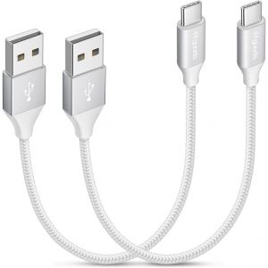 Thef-Câble Usb C Court [30cm/Lot De 2], Cable Usb C Charge Rapide 3.1a Chargeur Cable Usb A Vers Type C En Nylon Compatible Avec Samsung Galaxy S21 S20 S22 S10 S9 S8 Plus, A20 A21 A40 A50 (Blanc) - Neuf