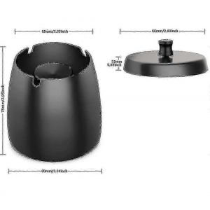 Cendrier En Acier Inoxydable Noir Avec Couvercle Base Antidrapante De Vent De Tempte Lourde Pour Lintrieur Et Lextrieur Garden Bar Office 2025 - Neuf