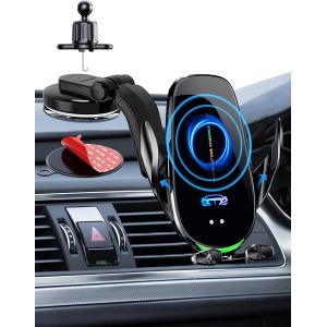 JGD-Support de chargeur de voiture sans fil, 15 W Qi &agrave; charge rapide, fixation automatique, support de t&eacute;l&eacute;phone portable, grille d'a&eacute;ration, pare-brise, tableau de bord, bras long &agrave; ventouse, suppor - Neuf