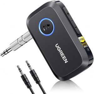 R&eacute;cepteur Bluetooth 6.0 Jack pour Voiture Adaptateur AUX Voiture avec Micro Int&eacute;gr&eacute; Appels Mains Libres 17H d'Autonomie Double Connexion pour Enceinte Casque Filaire, C&acirc;ble 3.5mm Inclus - Neuf