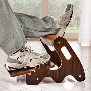 Ulteronixshop-Repose-pieds r&eacute;glable &agrave; bascule sous le bureau avec 3 positions de hauteur et barre transversale souple, repose-pieds ergonomique en bois avec surface antid&eacute;rapante (marron) - Neuf