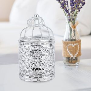 Hjlian Bougeoir En Fer Sculpte Plaque, Ornement De Maison, Chandelier Creux En Forme De Cage A Oiseaux (Argent B) - Neuf